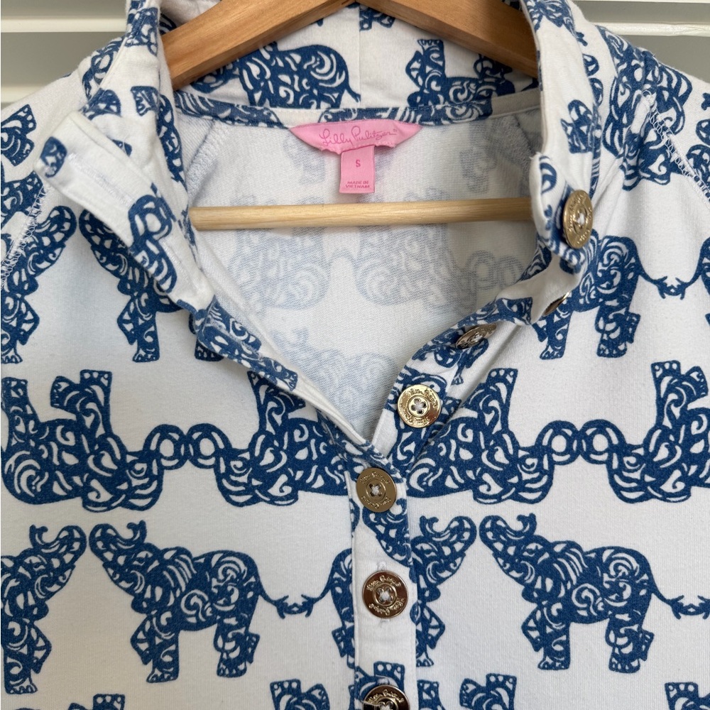 Lilly Pulitzer Captain Popover Sweatshirt Pack Your Trunk Blue Elephant Print S - Picture 4 of 10